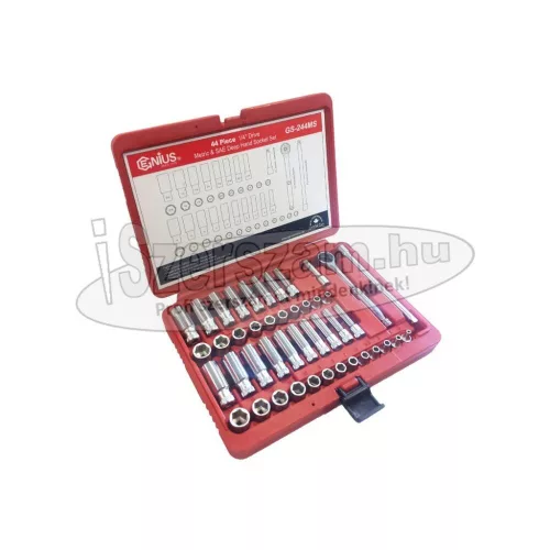 GENIUS TOOLS Dugókulcs készlet 1/4" hatlapú metrikus+colos rövid+hosszú 44 részes GS-244MS