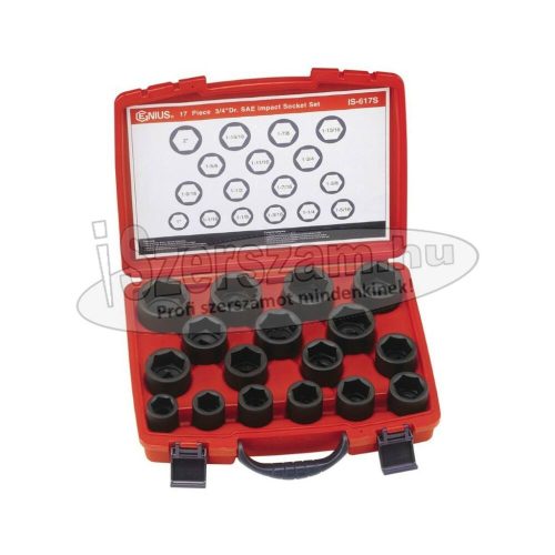 GENIUS TOOLS Légkulcsfej készlet 3/4" 17 részes colos 6 lapú rövid IS-617S