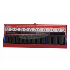   GENIUS TOOLS Légkulcsfej, gépi dugókulcsfej készlet 1/2" 13 részes 10-30mm metrikus hosszú TD-413M