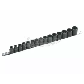   GENIUS TOOLS Légkulcsfej, gépi dugókulcsfej készlet 1/2" 15 részes 10-24mm metrikus rövid 12 lapú IW-415MT
