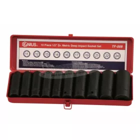   GENIUS TOOLS Légkulcsfej, gépi dugókulcsfej készlet 1/2" 10 részes 11-24mm metrikus hosszú TD-410M