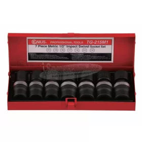   GENIUS TOOLS Légkulcsfej, gépi dugókulcsfej készlet 1/2" 7 részes 13-21mm metrikus rövid csuklós TG-215M1