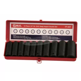   GENIUS TOOLS Légkulcsfej, gépi dugókulcsfej készlet 1/2" 10 részes 7/16"-1" colos hosszú TD-410S