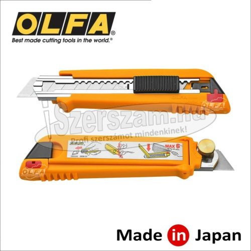 OLFA Vágókés 18mm törhető pengés, automata rögzítés, pengetárolós 6x PL-1