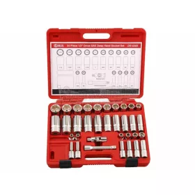   GENIUS TOOLS Dugókulcs crowafej készlet 1/2" hatlapú colos 34 részes DS-434S