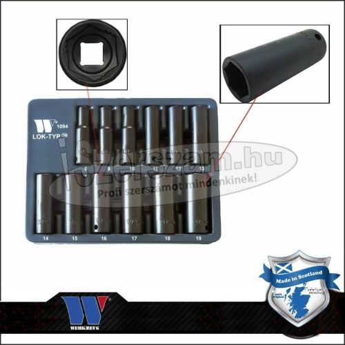 WELZH WERKZEUG Lok-Typ Légkulcsfej készlet 3/8" 12 részes 6 lap hosszú 8-19mm 1094-WW