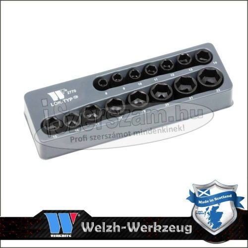 WELZH WERKZEUG Lok-Typ Légkulcsfej készlet 3/8" 15 részes 6 lap normál 8-22mm 2770-WW