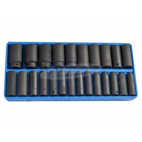   GENIUS TOOLS dugókulcs, gépi készlet 6 lapú hosszú 1/2" 24 részes CRV-1/3TD-424M