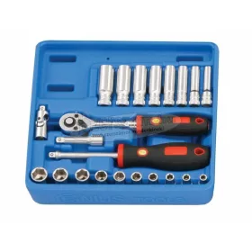   GENIUS TOOLS dugókulcs készlet 6 lapú normál+hosszú 1/4" 22 részes GS-222M