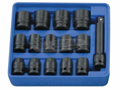 GENIUS TOOLS dugókulcs, gépi készlet 6 lapú normál 1/2" 15 részes IS-415M