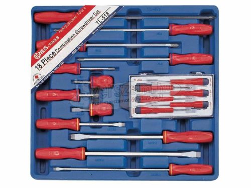 GENIUS TOOLS csavarhúzó készlet SL+PH+műszerész, 18 részes TL-518