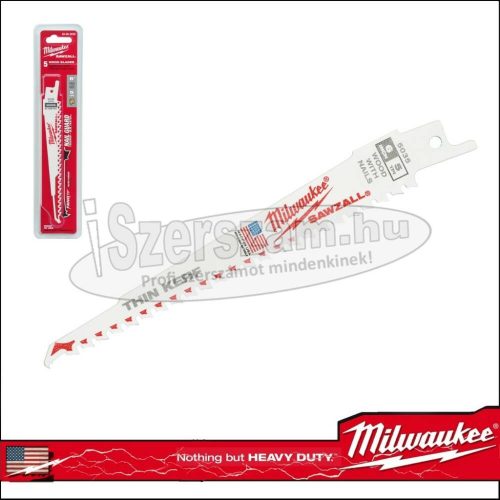 MILWAUKEE Fűrészlap kardfűrészhez, szöges fa 150mm 5 TPI BiM-Co 5 részes készlet 48005035