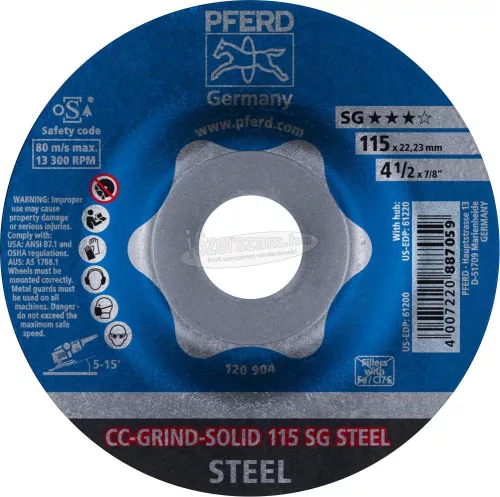 PFERD CC-GRIND csiszolókorong CC-GRIND-SOLID 115 SG STEEL 64185115