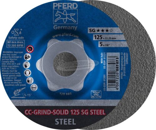 PFERD CC-GRIND csiszolókorong CC-GRIND-SOLID 125 SG STEEL 64185125