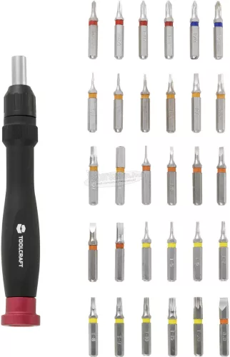 TOOLCRAFT Mikro bit készlet 31 részes racsnis csavarhúzóval 809204