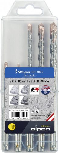 ALPEN Acél Betonfúró készlet 5 részes 5-10mm SDS-Plus SET MB 5 F4 FORTE 0080705680100