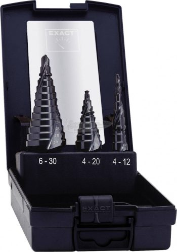 EXACT HSS TiAIN lépcsős fúró készlet 3 részes 4-12/4-20/6-30mm 3 oldalú szár 50071