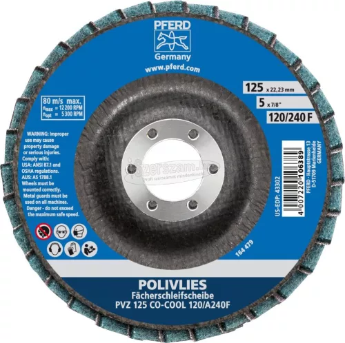 PFERD POLIVLIES legyezőlapos csiszolótárcsa PVZ 125 CO-COOL 120/A 240 F 44695113