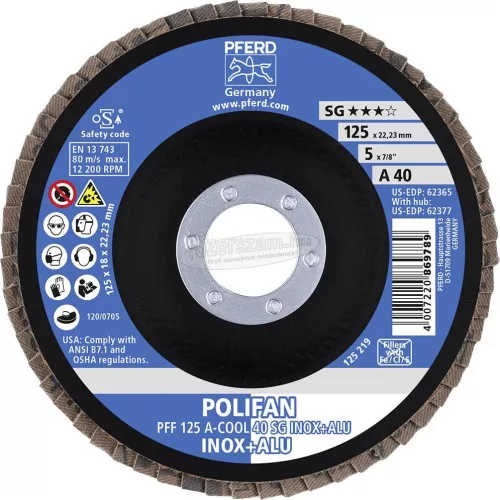 PFERD POLIFAN legyezőlapos csiszolókorong PFF 125 A-COOL 40 SG INOX+ALU 67654125