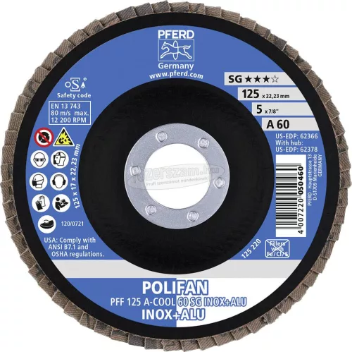 PFERD POLIFAN legyezőlapos csiszolókorong PFF 125 A-COOL 60 SG INOX+ALU 67656125