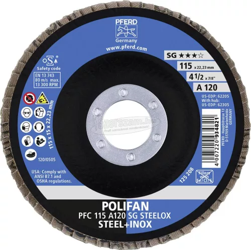 PFERD POLIFAN legyezőlapos csiszolókorong PFC 115 A 120 PSF STEELOX 67749115