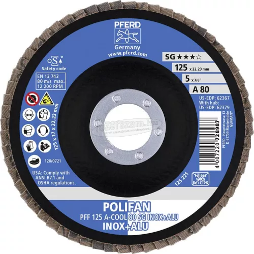 PFERD POLIFAN legyezőlapos csiszolókorong PFF 125 A-COOL 80 SG INOX+ALU 67658125