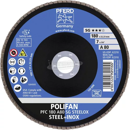 PFERD POLIFAN legyezőlapos csiszolókorong PFC 180 A 80 SG STEELOX 67708185