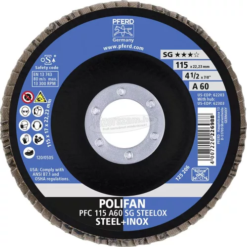 PFERD POLIFAN legyezőlapos csiszolókorong PFC 115 A 60 PSF STEELOX 67746115