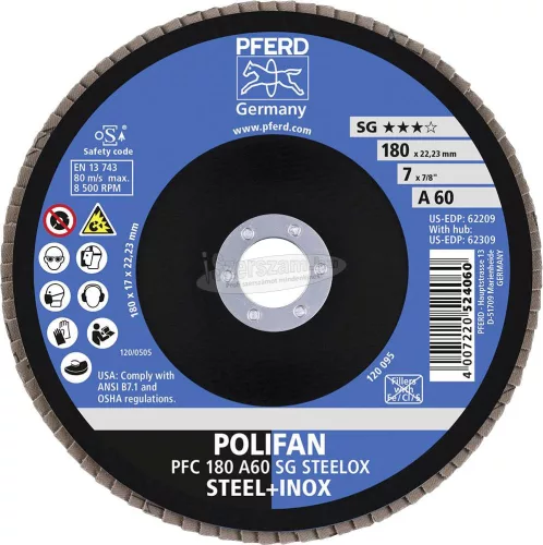 PFERD POLIFAN legyezőlapos csiszolókorong PFC 180 A 60 SG STEELOX 67706185