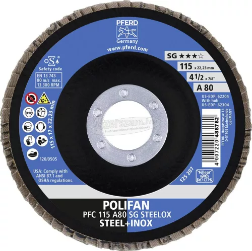 PFERD POLIFAN legyezőlapos csiszolókorong PFC 115 A 80 PSF STEELOX 67748115
