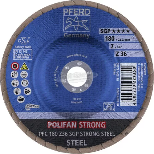 PFERD POLIFAN legyezőlapos csiszolókorong PFC 180 Z 36 SGP STRONG STEEL 67788080