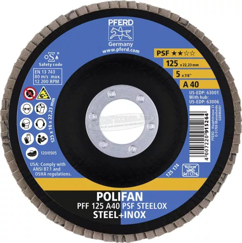 PFERD POLIFAN legyezőlapos csiszolókorong PFF 125 A 40 PSF STEELOX 67644125