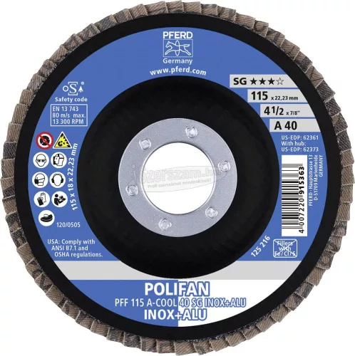PFERD POLIFAN legyezőlapos csiszolókorong PFF 115 A-COOL 40 SG INOX+ALU 67654115