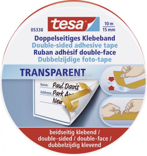 TESA Kétoldalas ragasztószalag, átlátszó, 10mx15mm, TESA 05338-00000-01