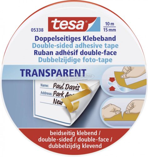 TESA Kétoldalas ragasztószalag, átlátszó, 10m x 15mm, 05338-00000-01