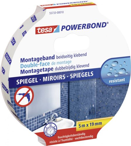 TESA Kétoldalas ragasztószalag tükörhöz, 5m x 19mm fehér 55733-00010-04