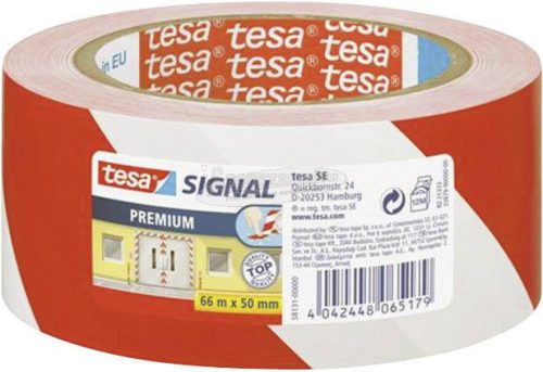 TESA Veszély jelző szalag 66mx50mm, piros, fehér 58131-00-00 TESA, 1 tekercs 58131-00000-01