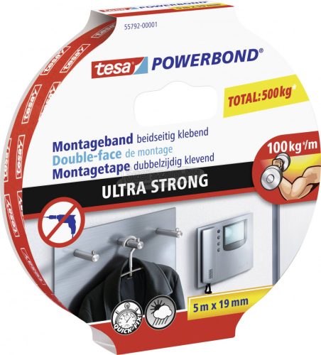 TESA Kétoldalú ragasztószalag 5m x 19mm ultra erős POWERBOND Fehér 55792-00001-02