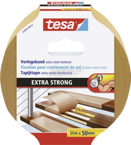 TESA Kétoldalú ragasztószalag 25mx50mm, 1 tekercs, 05696-10 Flooring Tape Extra Strong 05696-00010-11