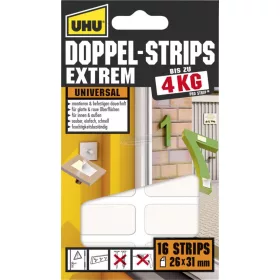   UHU Kétoldalas ragasztócsíkok, Extrem 31mmx26mm, fehér 45450 UHU, 16db 45450