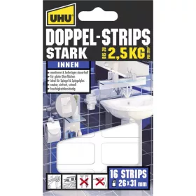   UHU Kétoldalas ragasztócsík, erős, 31mmx26mm, fehér 45380 UHU, 16db 45380