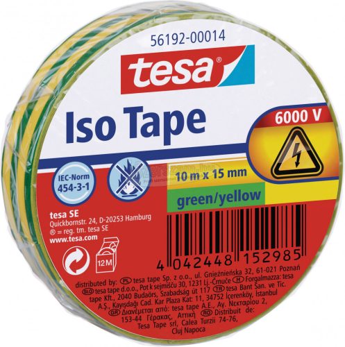 TESA 56192-00014-22 Szigetelőszalag Zöld, Sárga 10mx15mm 1db 56192-00014-22