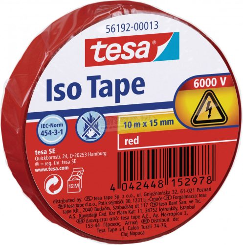 TESA 56192-00013-22 Szigetelőszalag Piros 10mx15mm 1db 56192-00013-22