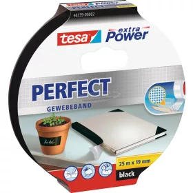   TESA PERFECT Szövet ragasztószalag extra Power Fekete 25m x 19mm 1db 56339-00002-01