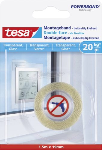 TESA GLASS Rögzítő szalag Powerbond Átlátszó 1,5m x 19mm 1db 77740-00000-00