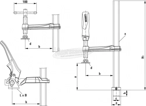 BESSEY TW rögzítőelem fix kinyúlási mélységgel 200/100mm hajtókar TW16-20-10K
