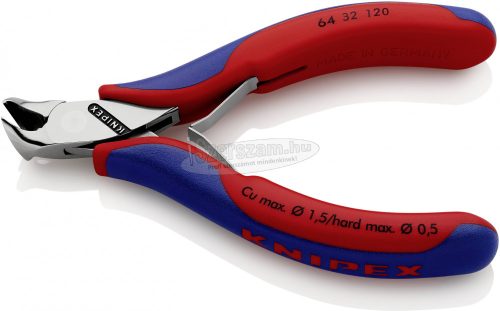 KNIPEX Elektronikai homlokcsípőfogó, lágy/közepes/kemény huzal max,: 1,5/1/0,5mm, 64 32 120 64 32 120