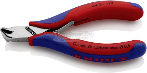 KNIPEX Elektronikai homlokcsípőfogó, lágy/közepes/kemény huzal max,: 1,5/1/0,5mm, 64 32 120 64 32 120