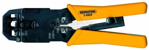 BERNSTEIN Racsnis moduláris krimpelő fogó, UTP, telefon csatlakozó krimpelő RJ10, RJ11, RJ12, RJ45 200mm 3-0609