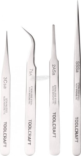 TOOLCRAFT Műszerész csipeszkészlet, 4 részes SS SA, 2a SA, 7 SA, 3c SA nemesacél csipesz 816747